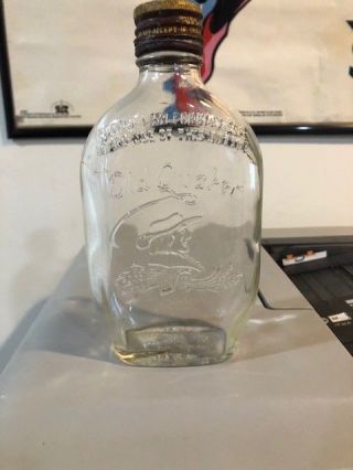 Vintage Clear Glass Old Quaker 6 1/4 Inch Tall Empty Whiskey Bottle Decorative