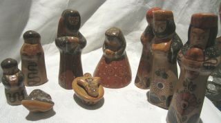 Mexican Folk Art Nativity Hand Painted Ceramic Tonala Christmas Creche Pottery