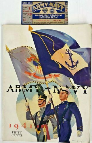 Vintage 1941 Army Navy Game Football Program/ Ticket Stub Wwii 11/29/41