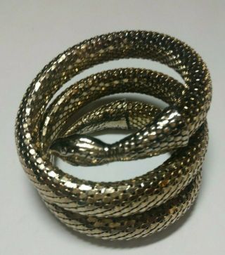Vintage Signed Gold Tone Triple Coil Whiting and Davis Snake Bracelet 2