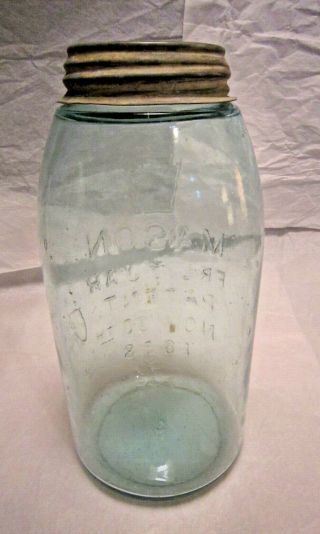 Antique Half Gallon Mason ' s Fruit Jar Patent Nov 30th 1858 Keystone 2