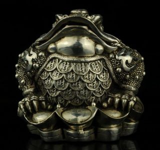 China Tibet Old Copper Plating Silver Casting Toad And Sycee Collect Statue F01