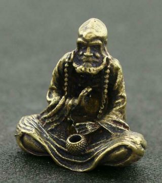 Chinese Old Pure Copper Hand - Made Bodhidharma Buddha Good Luck Statue /zb01