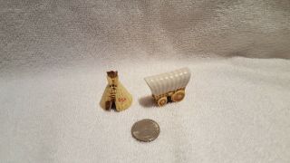 Vintage Arcadia Miniature Teepee & Covered Wagon Salt And Pepper Shakers -