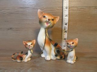 Vintage Mother Cat & Kittens On Chain Leashes Made In Japan