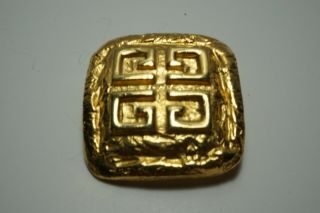 Vintage Givenchy Gold Tone Logo Chunk Brooch Pin Marked Signed France (j392)