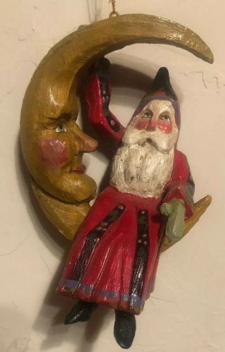 House Of Hatten Santa Claus On Crescent Moon 6 " Christmas Ornament 1989