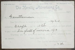 1897 Advertising Postcard Coshocton Ohio The Novelty Advertising Company
