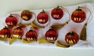 Vtg 10 Kugel Midwest Iridescent Red Gold Hand Blown Glass Christmas Ornaments 2 "