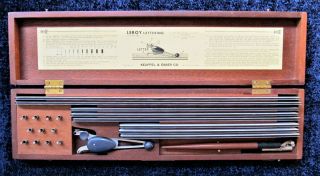 Vintage Keuffel & Esser Leroy Lettering Set Drafting Tool In Wooden Case