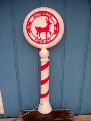 Vintage Christmas Reindeer Parking Sign Blow Mold Union Products Lighted