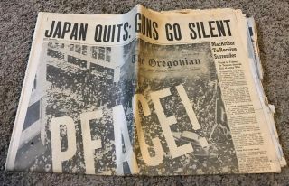August 15,  1945 Japan Quits Vj Day Newspaper,  Oregonian