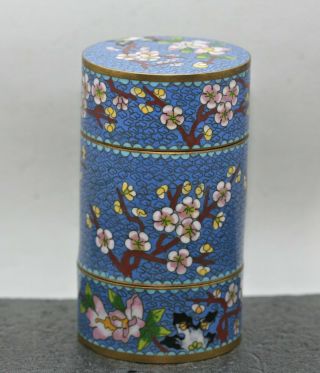 Elegant Vintage Chinese Plum Blossom Cloisonne Stacking Boxes Circa 1980s