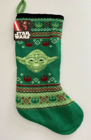 Star Wars Yoda Disney Christmas Stocking Nwt Knit Fleece Lined Full Size