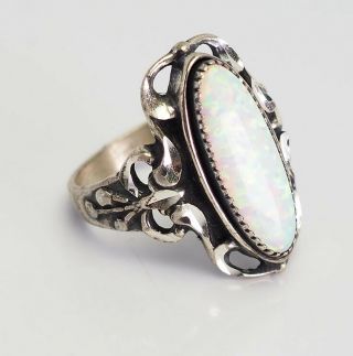 Wmco Wheeler Vintage Sterling Silver And Sparkling Opal Gemstone Ring Sz 6.  5