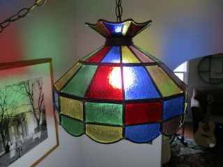 Vintage Tiffany Style Leaded Stained Glass Pendant Chandelier Light