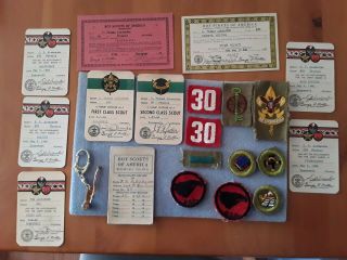 1945 To 1946 Boy Scout Badges And Award Cards Vintage