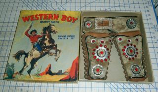Vintage 1950s R&s Western Boy Cowhide Leather Double Cap Gun Holster Set