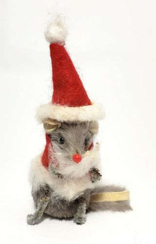 Fur Toys West Germany Miniature Santa Mouse Christmas Vtg Decoration Ornament
