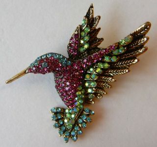 Joan Rivers Fluttering Flying Rhinestone Hummingbird Brooch Pin - Rare And
