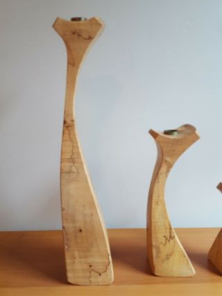 3 HAND CRAFTED EXOTIC WOOD NC ARTIST MARK STROM 1989 TAPER CANDLE STICK HOLDERS 3