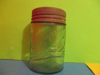 Vintage Mason Jar " Gem " Pint Size With Glass & Metal Lid