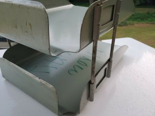 Vintage 1960s Mcm Desk Tray Green/gray 2 Tier Letter Steel Organizer