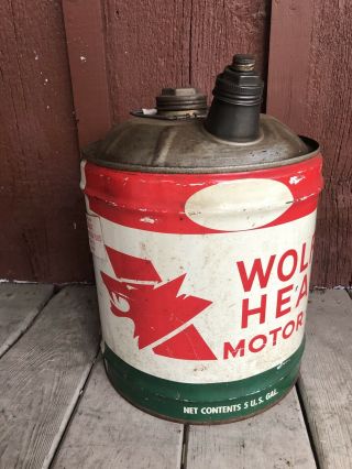 Vintage Wolfs Head Oil Can 5 Us Gallons Empty Old