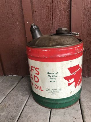 Vintage Wolfs Head Oil Can 5 US Gallons Empty Old 2