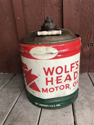 Vintage Wolfs Head Oil Can 5 US Gallons Empty Old 3