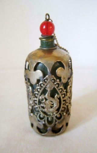 Chinese Bronze Snuff Bottle With Silver Openwork Outer Cage: Makers Marks