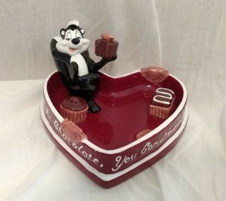 1998 Warner Bros Looney Tunes Red Heart Shaped Candy Dish Pepe Le Pew The Skunk