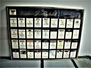 Mouton Rothschild Wine Label Display 1945 - 1980 24 X 18 Framed " Printed Poster "