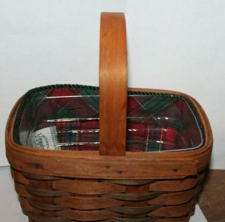 1993 Longaberger Small Handle Basket With Liner,  Tie - On & Protector