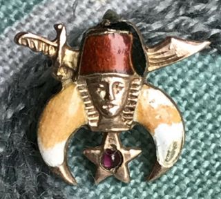 Antique Shriners Eastern Star Lapel Pin Gold Ruby Enamel Scimitar Sword Masonic