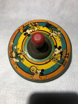 Vintage Fritz Bueschell Disney Mickey Mouse Tin Litho Spinning Spin Top Toy Usa