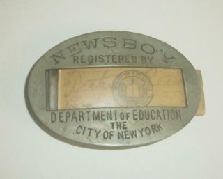Newsboy Registered By Department Of Education City Of York Badge
