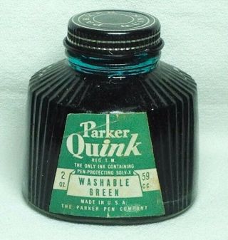 Parker Quink Washable Green Ink Box Full 2 Ounce Bottle Old Stock