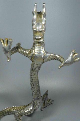 China Collectable Souvenir Handwork Miao Silver Carve Roar Dragon Royal Statue