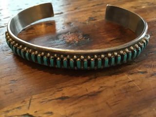 Vintage Navajo American Indian Silver & Needlepoint Turquoise Bracelet Ah