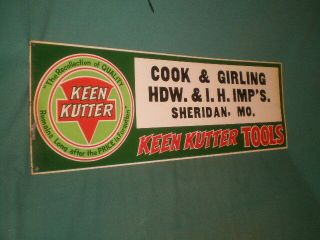 Vintage Keen Kutter International Harvester Adv Sign Cook & Girling Sheridan,  Mo