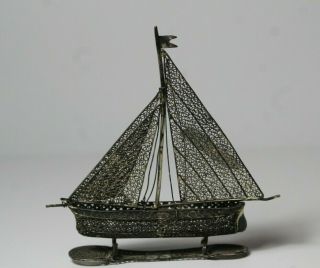 Antique Chinese Sterling Silver Handmade Wire Filigree Sail Boat Ship