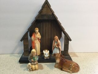 Vintage Goebel Hummel Christmas Nativity Set 6 Piece With Pine Manger