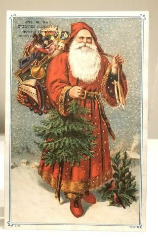Santa,  Wicker Basket,  Tree,  In Falling Snow,  Robins & Holly.  Jos.  W Kay Brooklyn