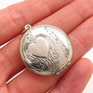 Antique Victorian 925 Sterling Silver Etched Collectible Heart Locket Pendant