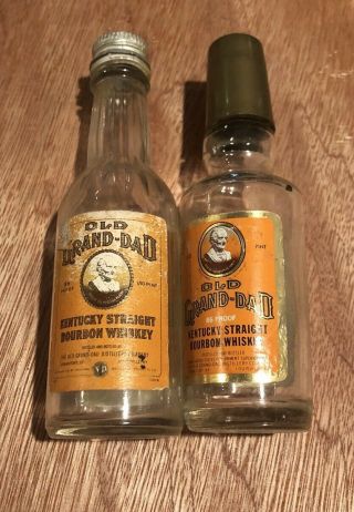 Two Vintage Old Grand - Dad Mini Whiskey Bottles
