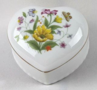 Cute Norleans Japan Porcelain Heart Shaped Trinket Box With Flowers,  Butterfly