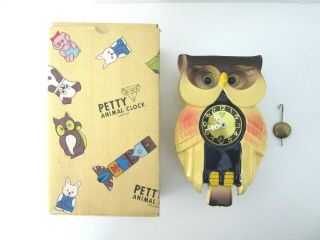 Vintage Mi - Ken Petty Owl Wind - Up Wall Clock W/moving Eyes,  Pedulum And Box