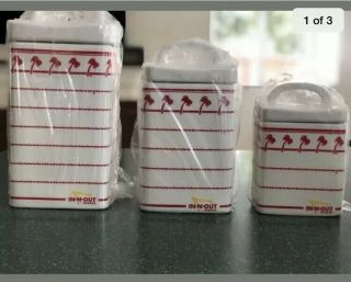 . In - N - Out Burger Ceramic Jar Set Of 3 Red And White