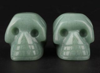 2 Natural Dongling Jade Hand Carving Skull Statue Exorcism Christmas Gift Old